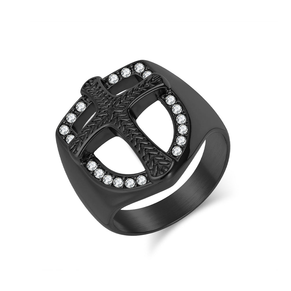 Wholesale Men' s vintage diamond shield cross ring